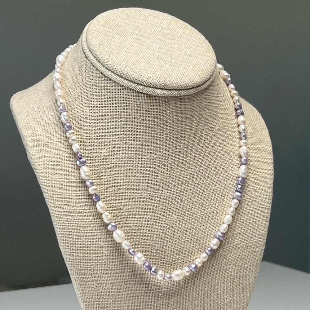 Mixed Pearl Necklace • 18 inches • Cream & Lavender Pearl Mix • Gold Filled